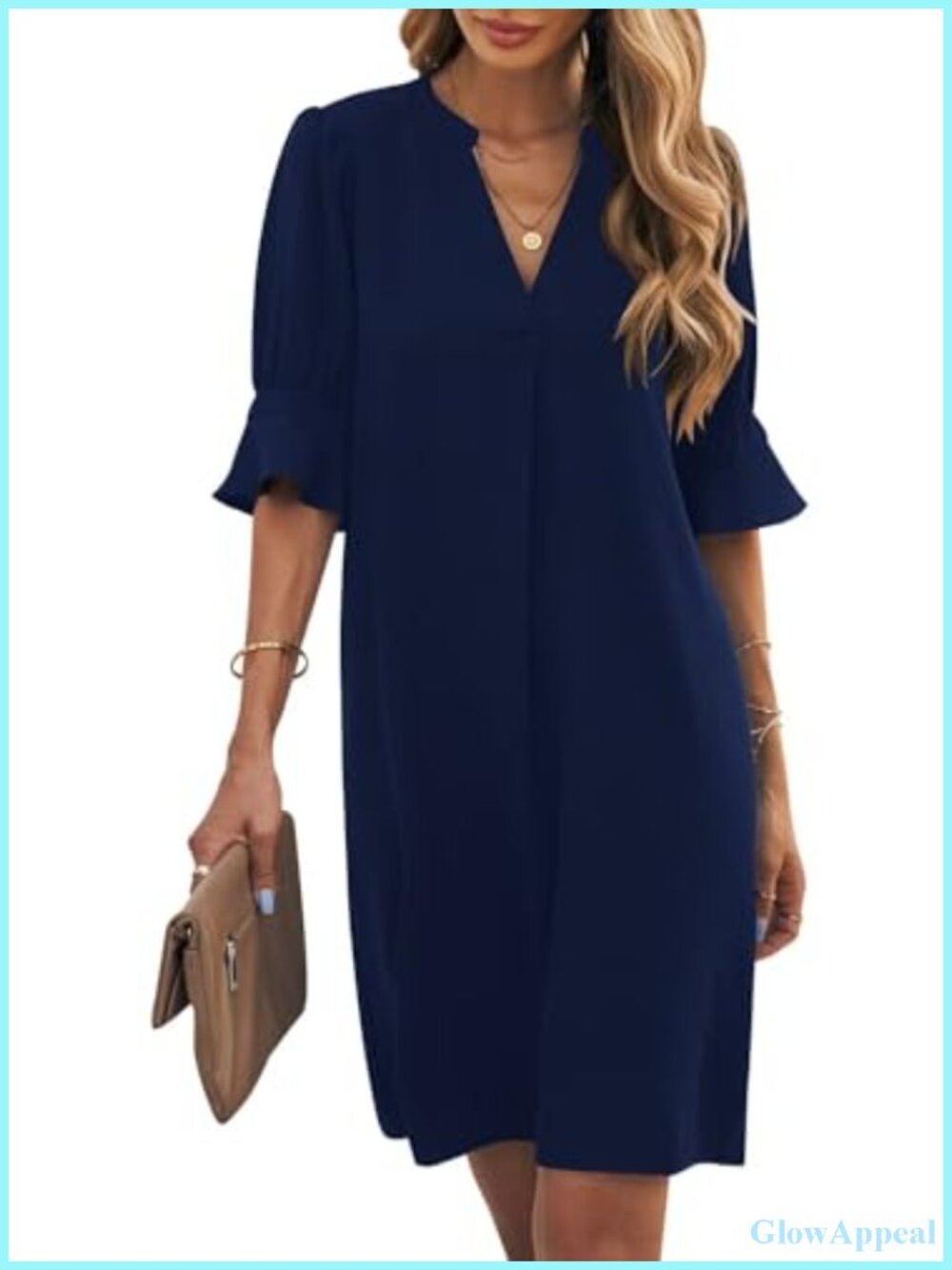Ruffle Short Sleeve V Neck Shift Dress - Flowy Mini Casual Summer Dress